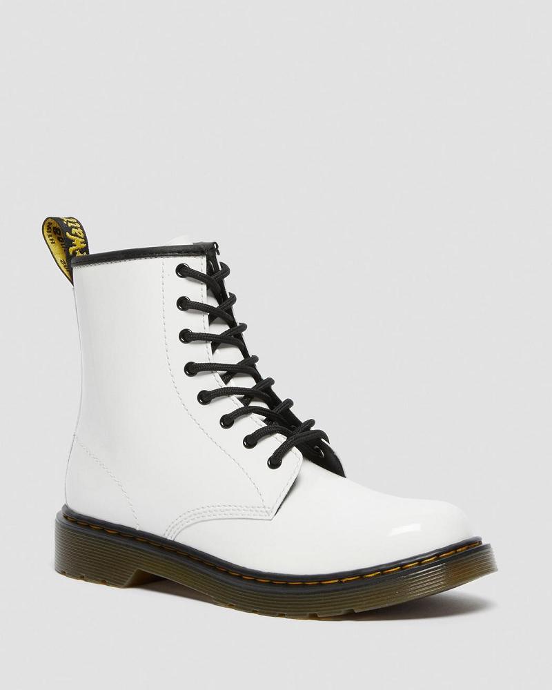 Kids\' Dr Martens Youth 1460 Patent Leather Lace Up Boots White | AU 711RVD